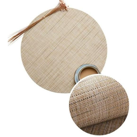 6 pcs Round Placemats Washable Heat Insulation Place Mats 13.8In, Beige - Picture 2 of 3